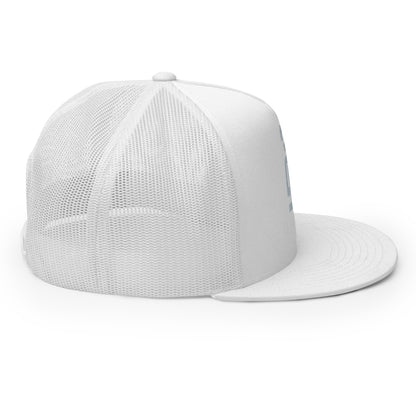 "213" Five Panel Trucker Cap | Yupoong 6006 | E Luna CLASSIC Solocrest 1 Grey Thread Front Logo