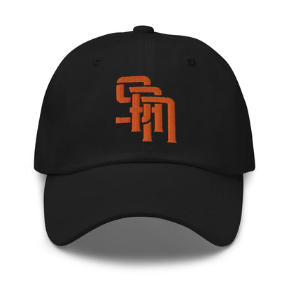 "SAN" Classic Dad Hat | Yupoong 6245CM | E Luna Brand SELECT Tricrest 3 Orange Thread Logos: Front, Left & Back [3D Puff Edition]