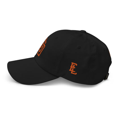 "DGO" Classic Dad Hat | Yupoong 6245CM | E Luna SELECT Tricrest 3 Orange Thread Front, Left Side & Back Logos