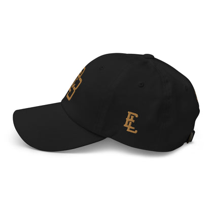 "213" Classic Dad Hat | Yupoong 6245CM | E Luna SELECT Tricrest 3 Old Gold Thread Front, Left Side & Back Logos