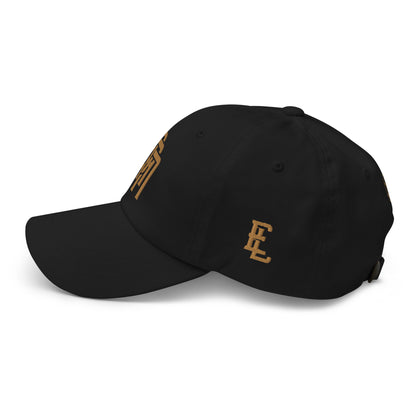 "SAN" Classic Dad Hat | Yupoong 6245CM | E Luna Brand SELECT Tricrest 3 Old Gold Thread Logos: Front, Left & Back [3D Puff Edition]