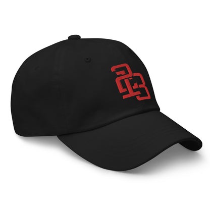 "213" Classic Dad Hat | Yupoong 6245CM | E Luna SELECT Tricrest 3 Red Thread Front, Left Side & Back Logos