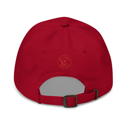 "ANG" Classic Dad Hat | Yupoong 6245CM | E Luna SELECT Tricrest 3 Red Thread Front, Left Side & Back Logos