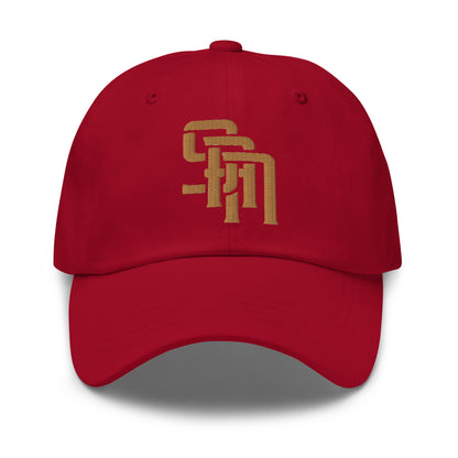 "SAN" Classic Dad Hat | Yupoong 6245CM | E Luna Brand SELECT Tricrest 3 Old Gold Thread Logos: Front, Left & Back [3D Puff Edition]