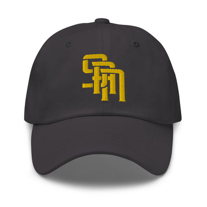 "SAN" Classic Dad Hat | Yupoong 6245CM | E Luna Brand SELECT Tricrest 3 Gold Thread Logos: Front, Left & Back [3D Puff Edition]