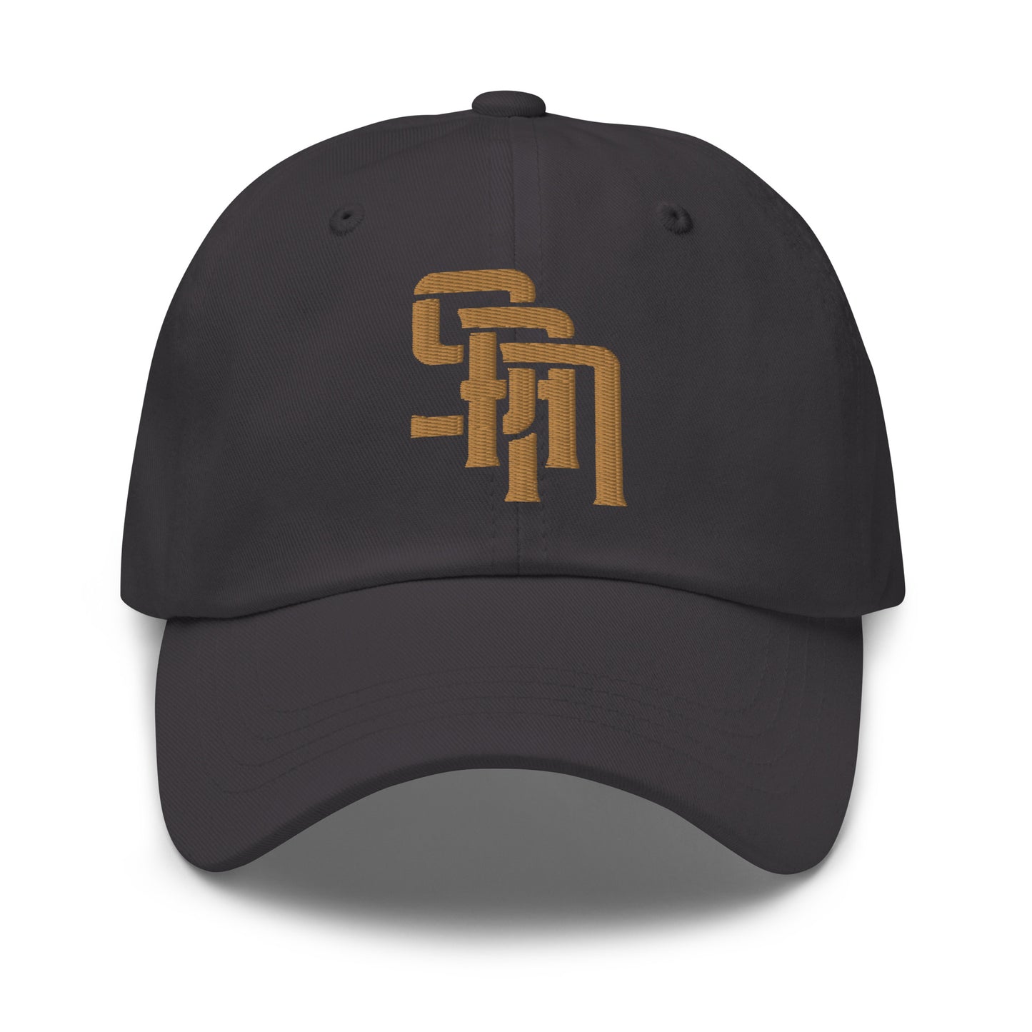 "SAN" Classic Dad Hat | Yupoong 6245CM | E Luna Brand SELECT Tricrest 3 Old Gold Thread Logos: Front, Left & Back [3D Puff Edition]