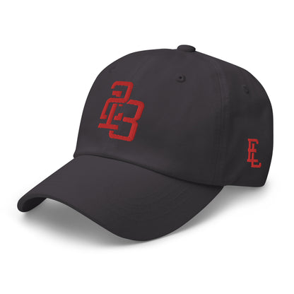 "213" Classic Dad Hat | Yupoong 6245CM | E Luna SELECT Tricrest 3 Red Thread Front, Left Side & Back Logos