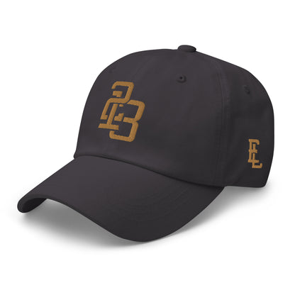 "213" Classic Dad Hat | Yupoong 6245CM | E Luna SELECT Tricrest 3 Old Gold Thread Front, Left Side & Back Logos