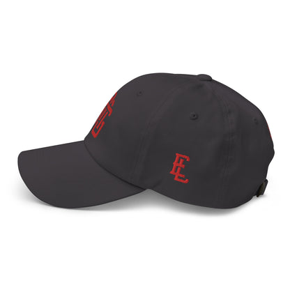 "ANG" Classic Dad Hat | Yupoong 6245CM | E Luna SELECT Tricrest 3 Red Thread Front, Left Side & Back Logos