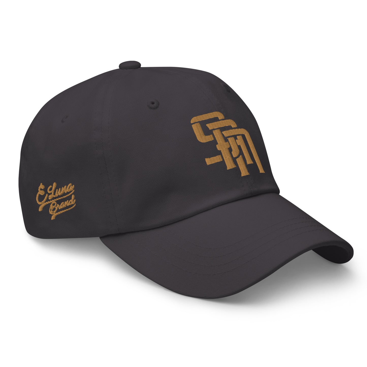 "SAN" Classic Dad Hat | Yupoong 6245CM | E Luna Brand PREMIUM Quadcrest 4 Old Gold Thread Logos: Front, Left, Right Signature & Back [3D Puff Edition]