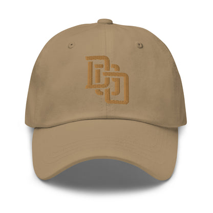 "DGO" Classic Dad Hat | Yupoong 6245CM | E Luna SELECT Tricrest 3 Old Gold Thread Front, Left Side & Back Logos