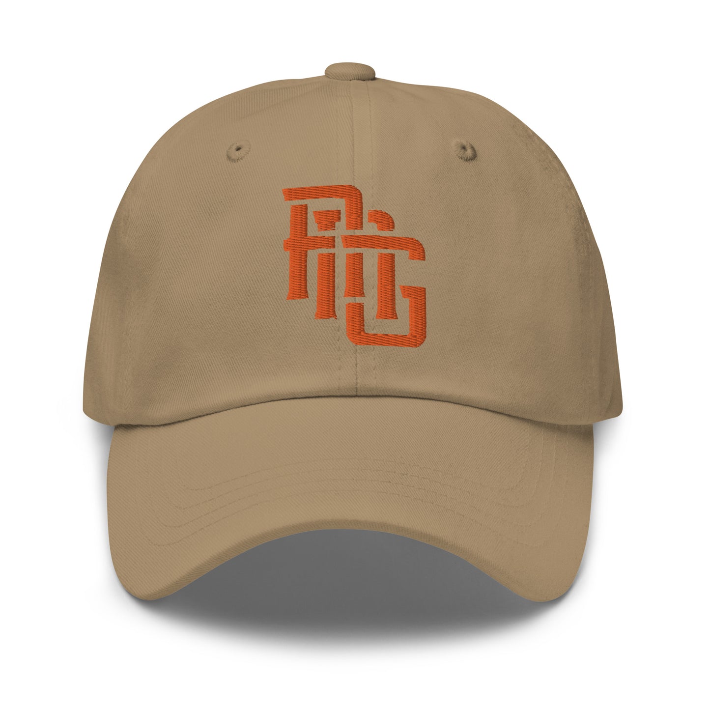 "ANG" Classic Dad Hat | Yupoong 6245CM | E Luna SELECT Tricrest 3 Orange Thread Front, Left Side & Back Logos