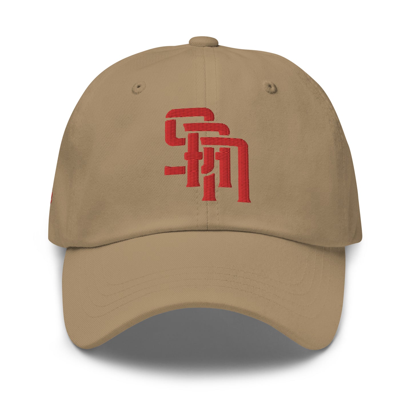 "SAN" Classic Dad Hat | Yupoong 6245CM | E Luna Brand PREMIUM Quadcrest 4 Red Thread Logos: Front, Left, Right Signature & Back [3D Puff Edition]