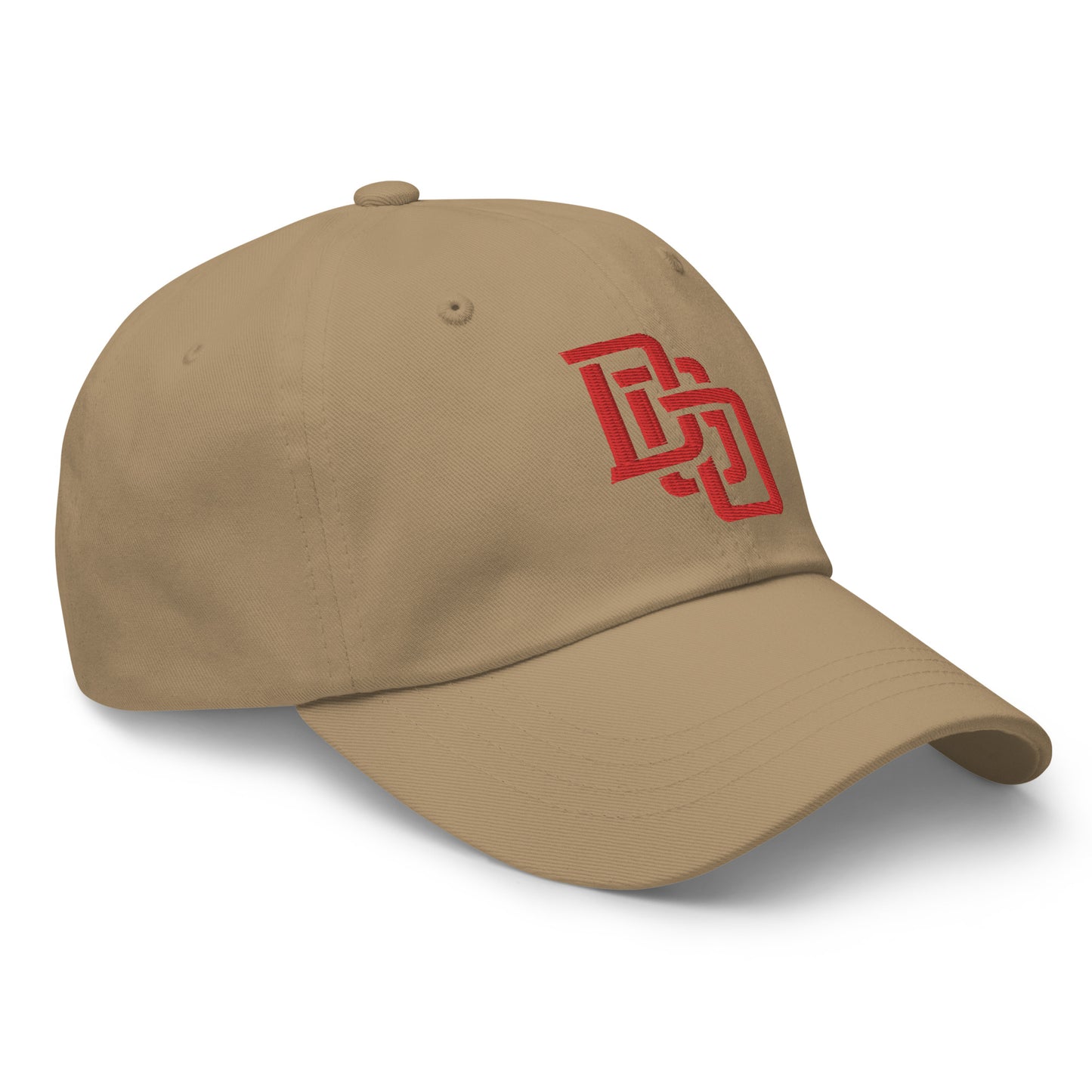 "DGO" Classic Dad Hat | Yupoong 6245CM | E Luna Brand ESSENTIAL Duocrest 2 Red Thread Logos: Front & Left