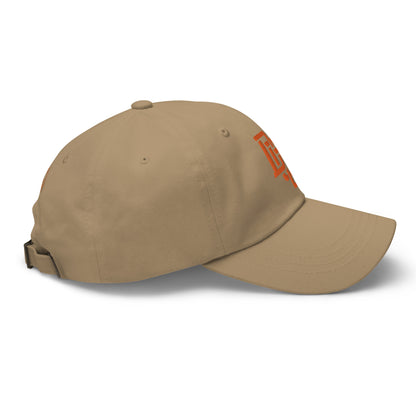 "DGO" Classic Dad Hat | Yupoong 6245CM | E Luna SELECT Tricrest 3 Orange Thread Front, Left Side & Back Logos