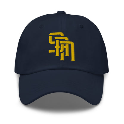 "SAN" Classic Dad Hat | Yupoong 6245CM | E Luna Brand ESSENTIAL Duocrest 2 Gold Thread Logos: Front & Left