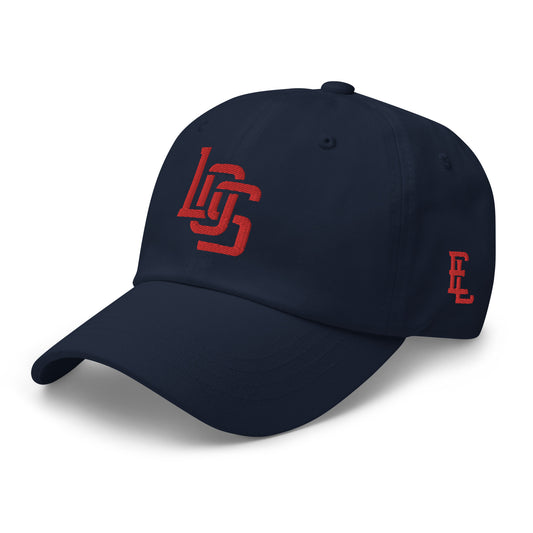 "LOS" Classic Dad Hat | Yupoong 6245CM | E Luna SELECT Tricrest 3 Red Thread Front, Left Side & Back Logos