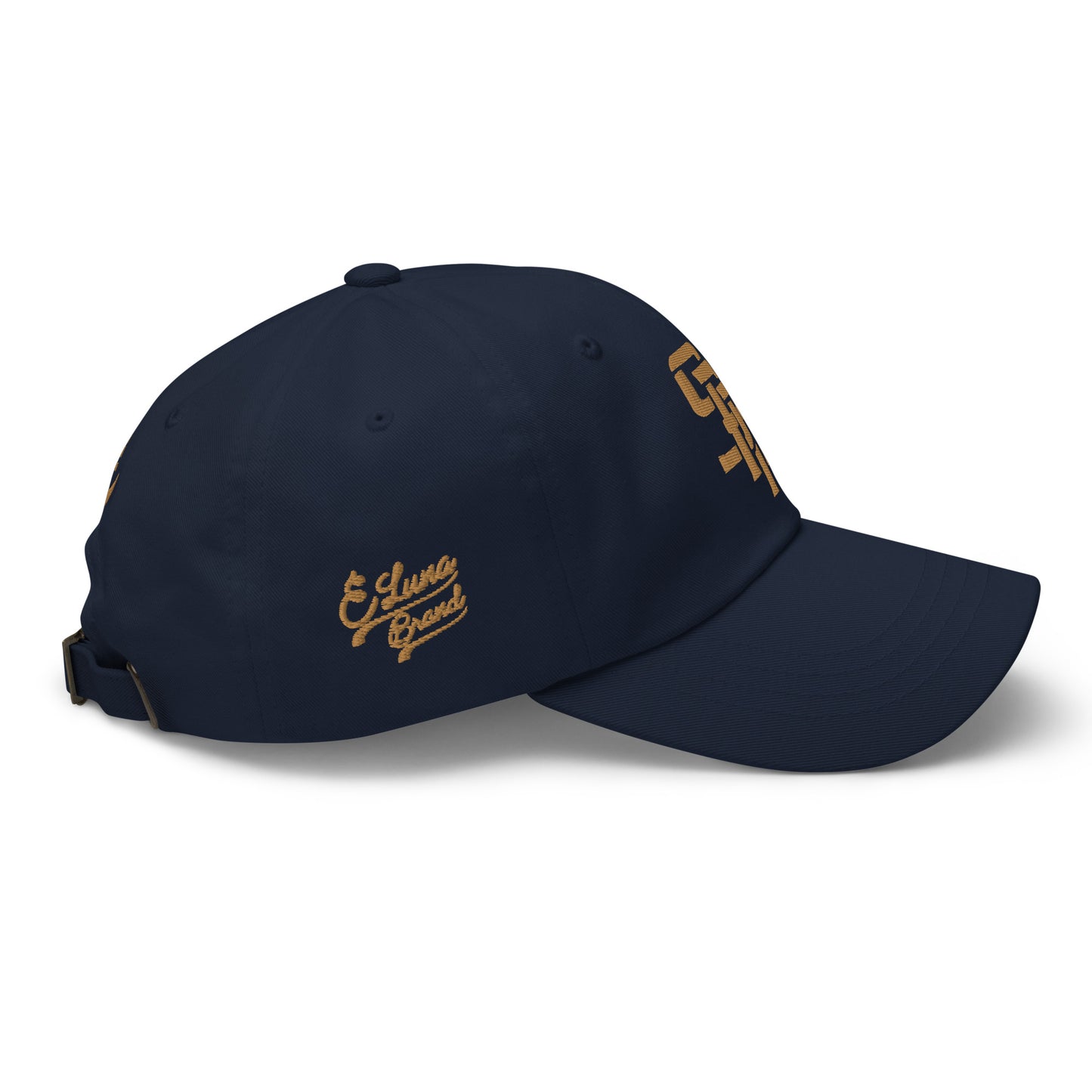 "SAN" Classic Dad Hat | Yupoong 6245CM | E Luna Brand PREMIUM Quadcrest 4 Old Gold Thread Logos: Front, Left, Right Signature & Back [3D Puff Edition]