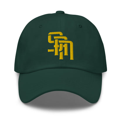 "SAN" Classic Dad Hat | Yupoong 6245CM | E Luna Brand ESSENTIAL Duocrest 2 Gold Thread Logos: Front & Left