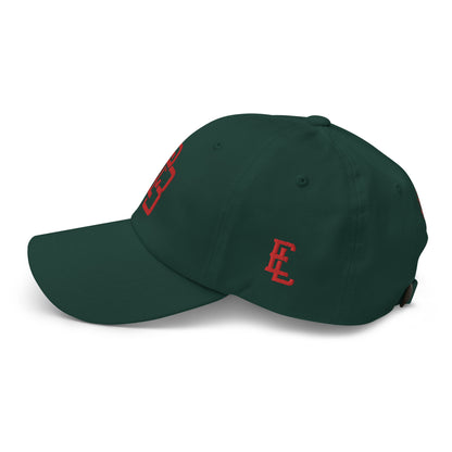 "213" Classic Dad Hat | Yupoong 6245CM | E Luna SELECT Tricrest 3 Red Thread Front, Left Side & Back Logos