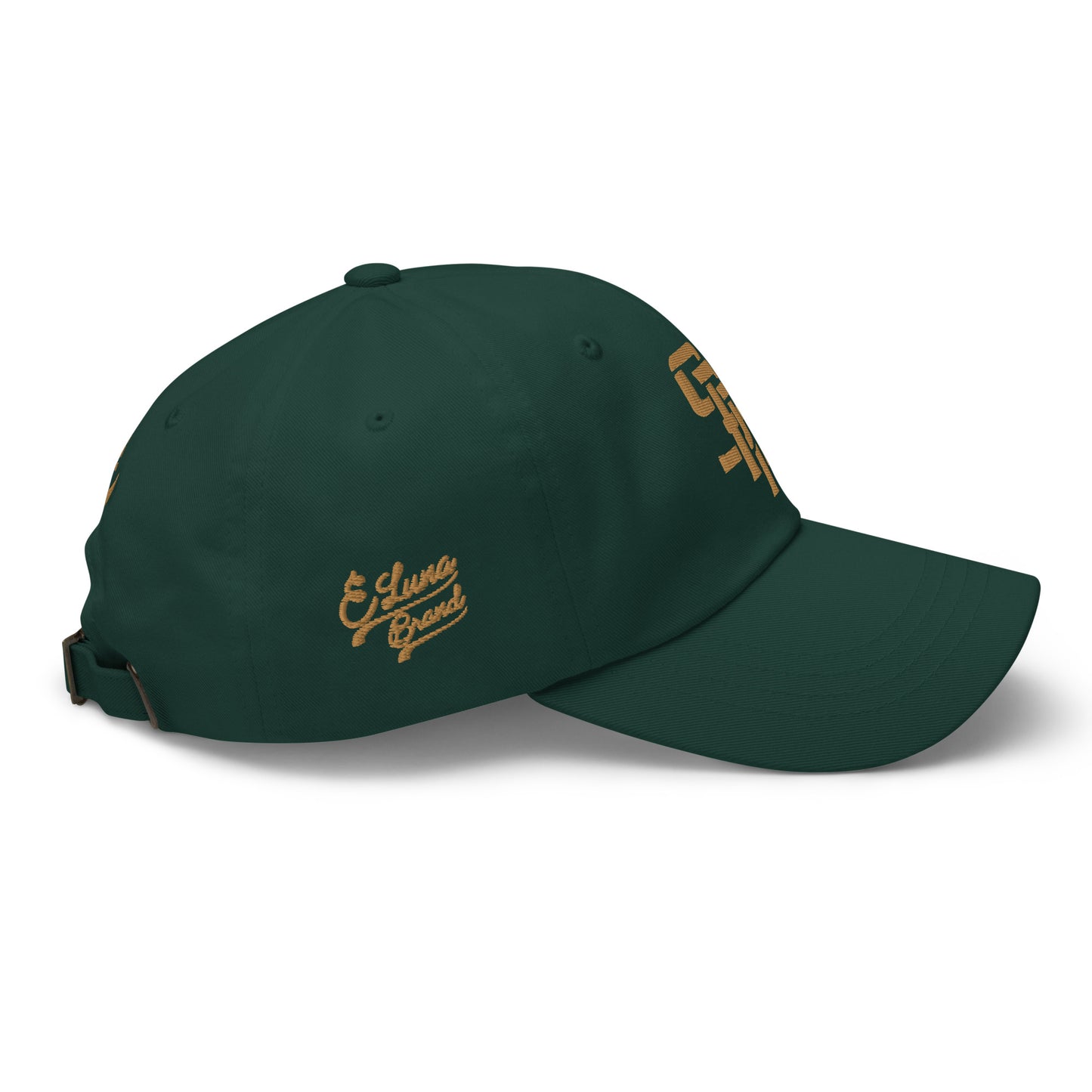 "SAN" Classic Dad Hat | Yupoong 6245CM | E Luna Brand PREMIUM Quadcrest 4 Old Gold Thread Logos: Front, Left, Right Signature & Back [3D Puff Edition]