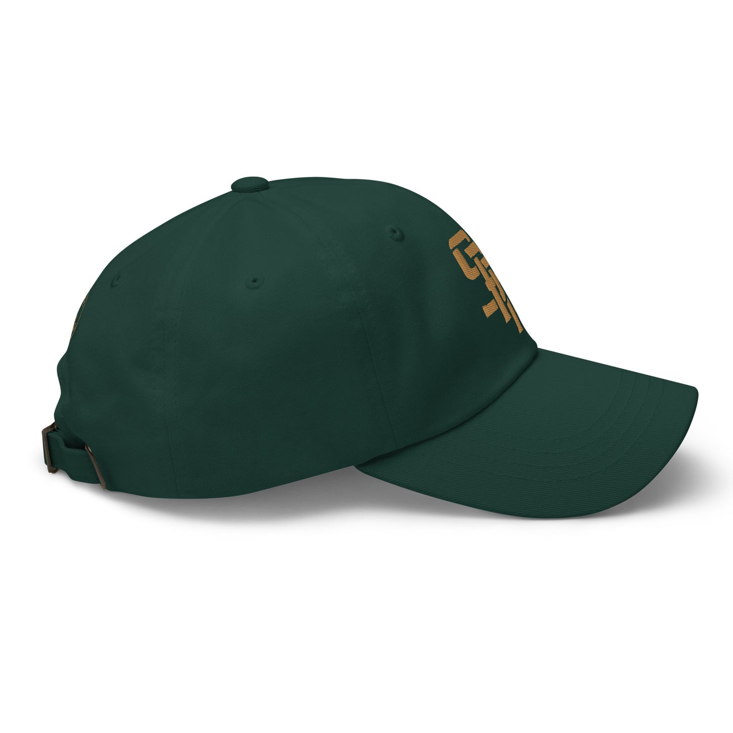"SAN" Classic Dad Hat | Yupoong 6245CM | E Luna Brand SELECT Tricrest 3 Old Gold Thread Logos: Front, Left & Back [3D Puff Edition]