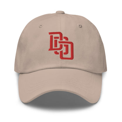 "DGO" Classic Dad Hat | Yupoong 6245CM | E Luna SELECT Tricrest 3 Red Thread Front, Left Side & Back Logos