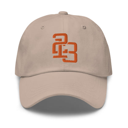 "213" Classic Dad Hat | Yupoong 6245CM | E Luna SELECT Tricrest 3 Orange Thread Front, Left Side & Back Logos