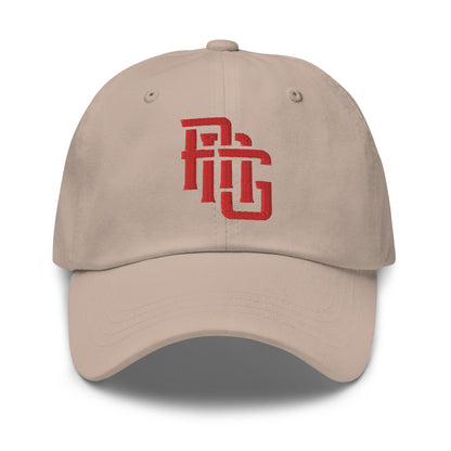 "ANG" Classic Dad Hat | Yupoong 6245CM | E Luna SELECT Tricrest 3 Red Thread Front, Left Side & Back Logos