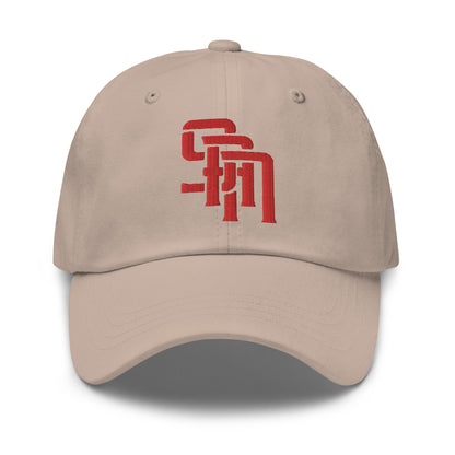 "SAN" Classic Dad Hat | Yupoong 6245CM | E Luna Brand SELECT Tricrest 3 Red Thread Logos: Front, Left & Back [3D Puff Edition]