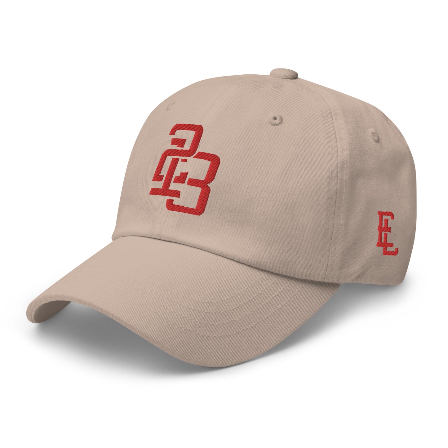 "213" Classic Dad Hat | Yupoong 6245CM | E Luna SELECT Tricrest 3 Red Thread Front, Left Side & Back Logos