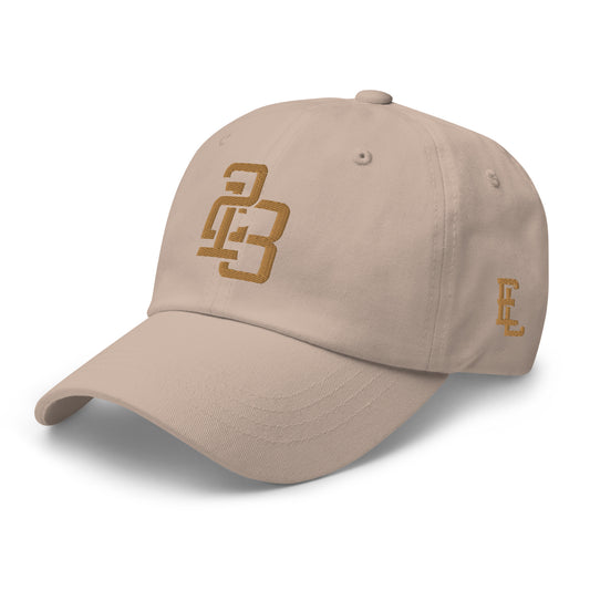 "213" Classic Dad Hat | Yupoong 6245CM | E Luna SELECT Tricrest 3 Old Gold Thread Front, Left Side & Back Logos