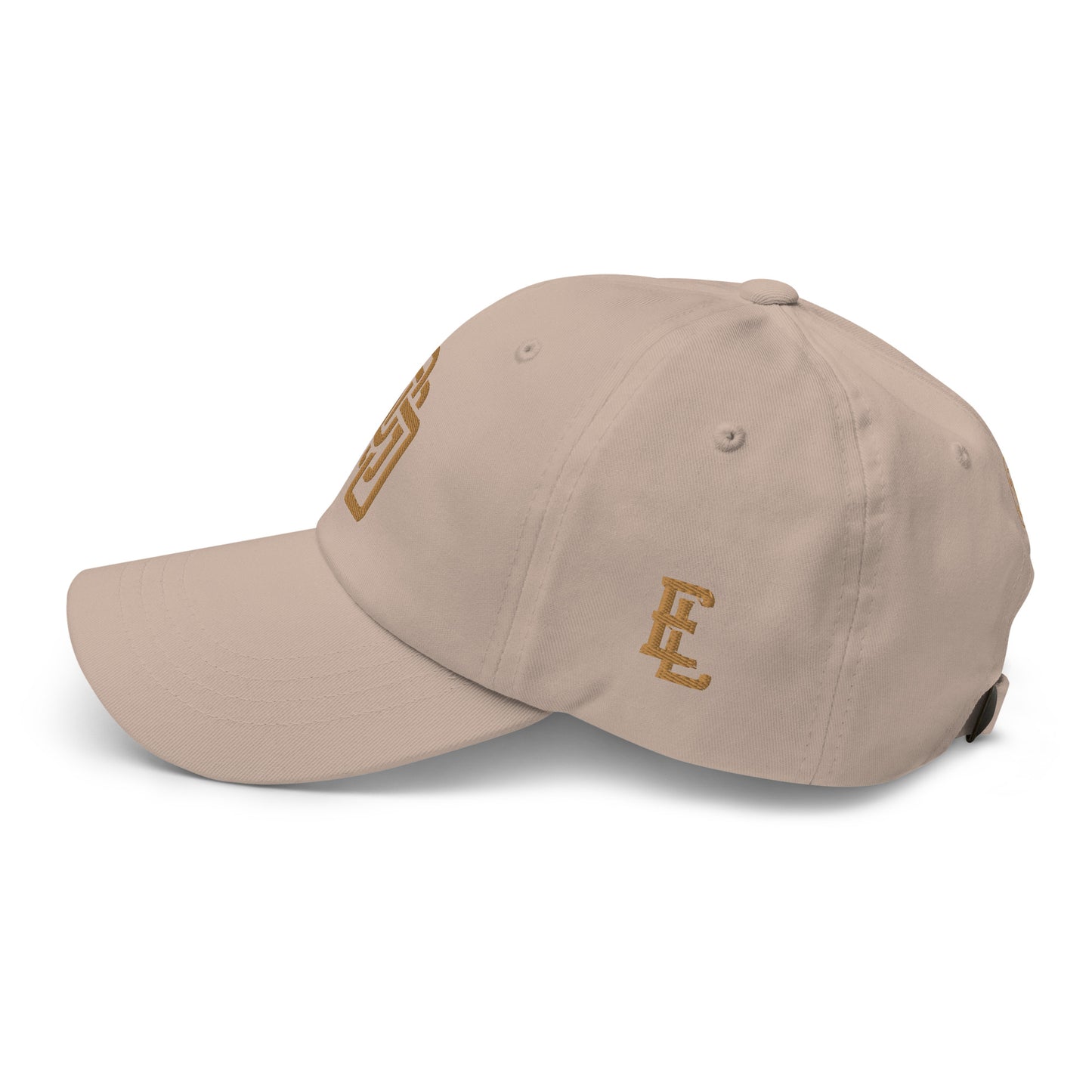 "DGO" Classic Dad Hat | Yupoong 6245CM | E Luna SELECT Tricrest 3 Old Gold Thread Front, Left Side & Back Logos