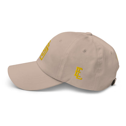 "DGO" Classic Dad Hat | Yupoong 6245CM | E Luna SELECT Tricrest 3 Gold Thread Front, Left Side & Back Logos