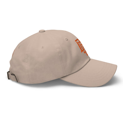 "DGO" Classic Dad Hat | Yupoong 6245CM | E Luna SELECT Tricrest 3 Orange Thread Front, Left Side & Back Logos