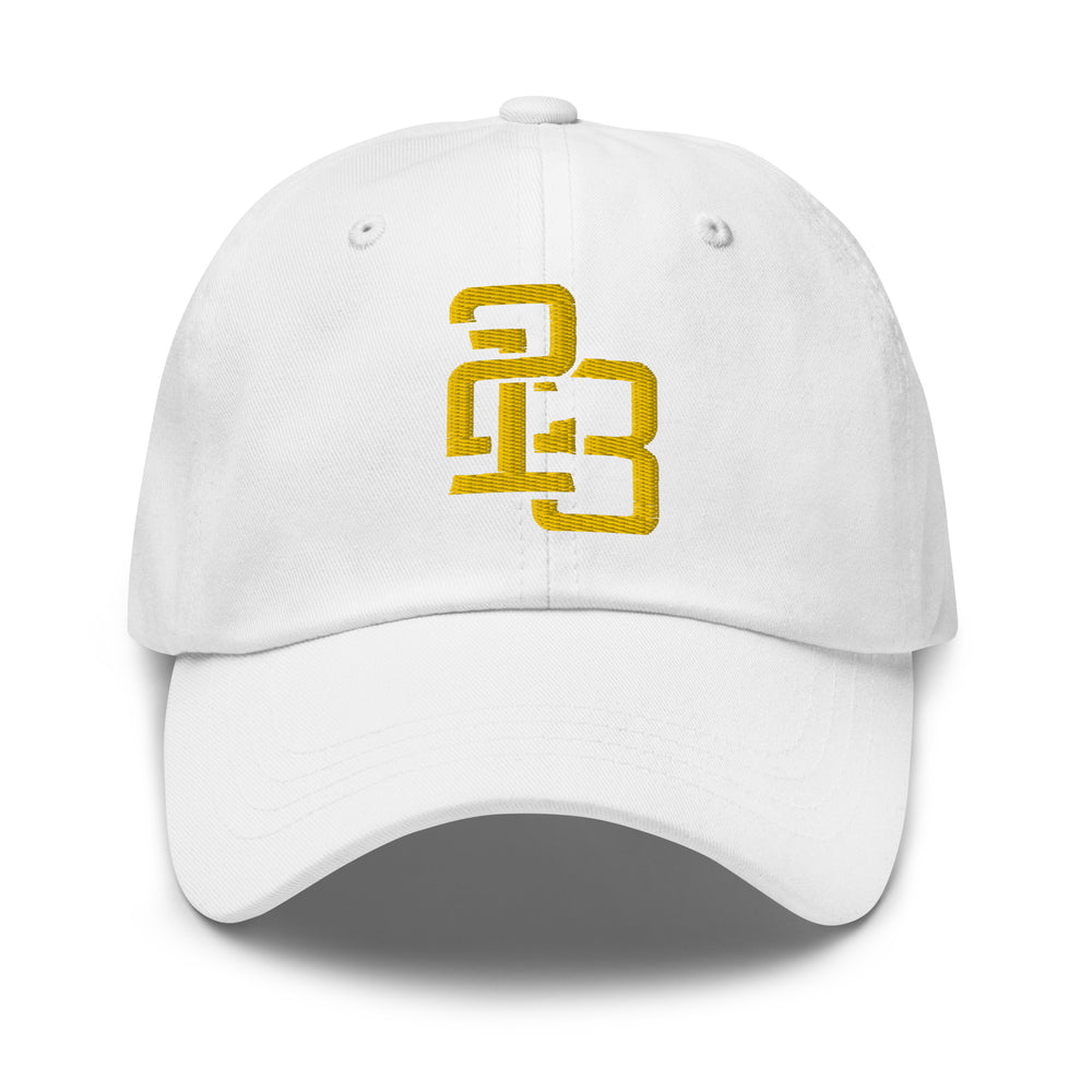 "213" Classic Dad Hat | Yupoong 6245CM | E Luna ESSENTIAL Duocrest 2 Gold Thread Front & Left Side Logos
