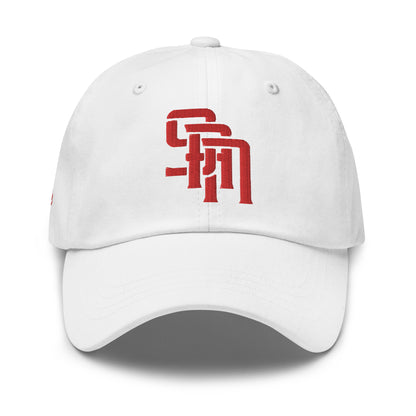 "SAN" Classic Dad Hat | Yupoong 6245CM | E Luna Brand PREMIUM Quadcrest 4 Red Thread Logos: Front, Left, Right Signature & Back [3D Puff Edition]