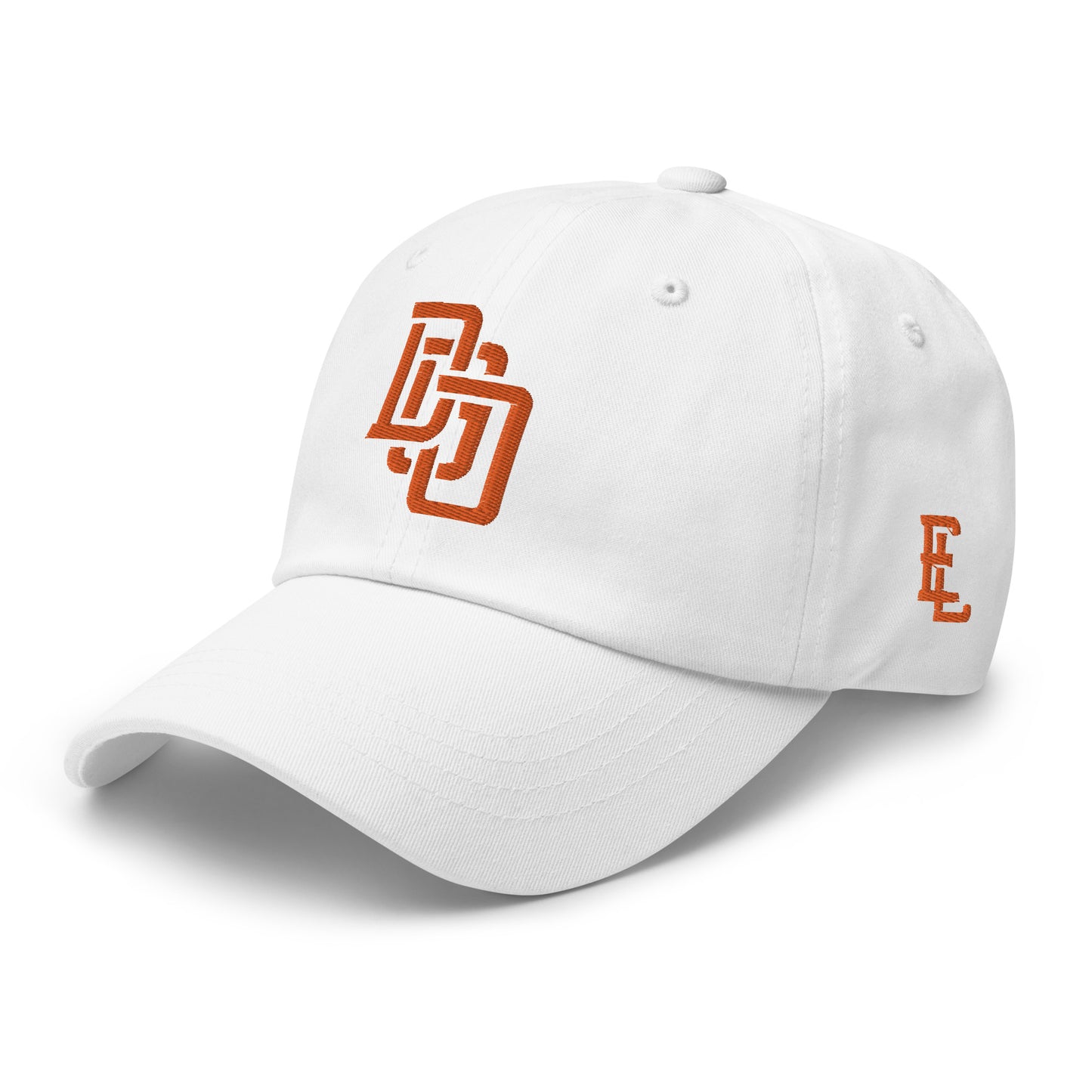 "DGO" Classic Dad Hat | Yupoong 6245CM | E Luna SELECT Tricrest 3 Orange Thread Front, Left Side & Back Logos