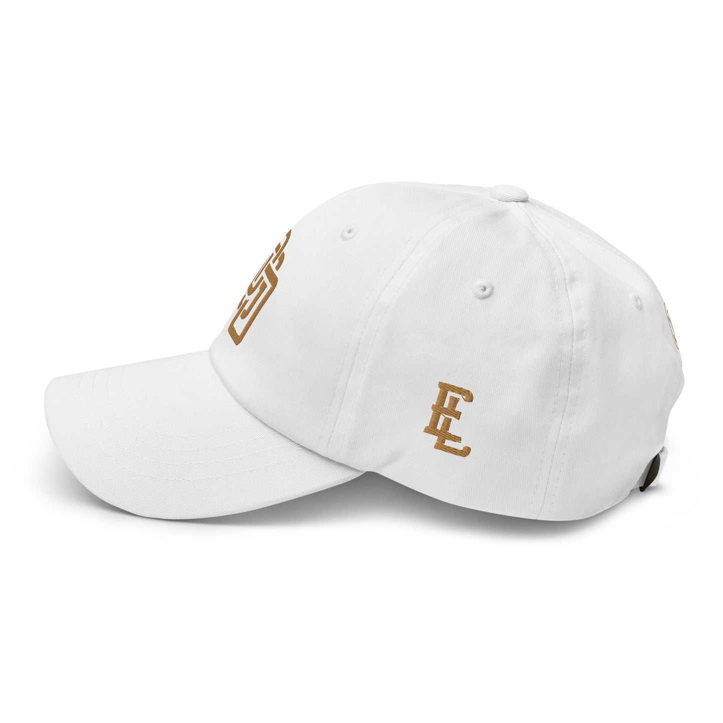 "DGO" Classic Dad Hat | Yupoong 6245CM | E Luna SELECT Tricrest 3 Old Gold Thread Front, Left Side & Back Logos