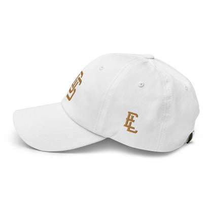 "LOS" Classic Dad Hat | Yupoong 6245CM | E Luna ESSENTIAL Duocrest 2 Old Gold Thread Front & Left Side Logos