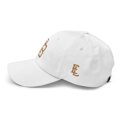 "213" Classic Dad Hat | Yupoong 6245CM | E Luna SELECT Tricrest 3 Old Gold Thread Front, Left Side & Back Logos