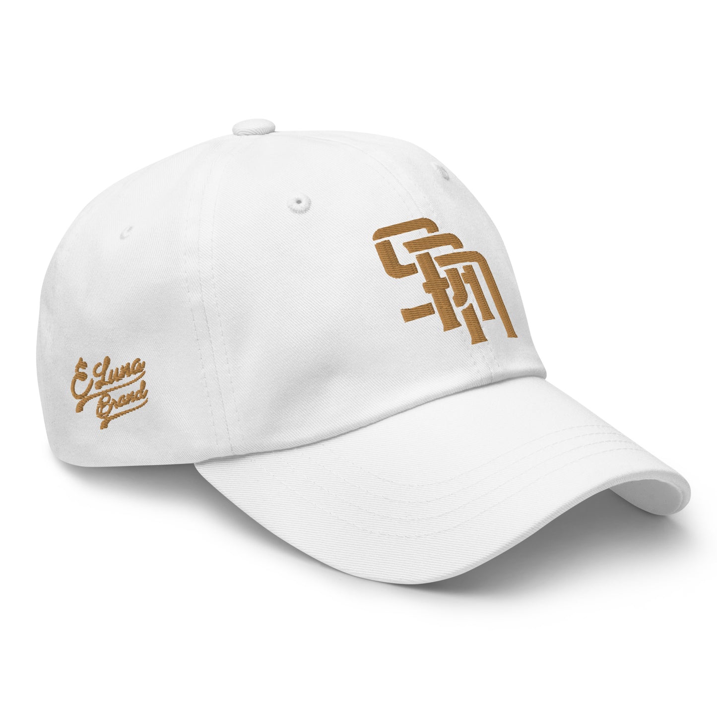 "SAN" Classic Dad Hat | Yupoong 6245CM | E Luna Brand PREMIUM Quadcrest 4 Old Gold Thread Logos: Front, Left, Right Signature & Back [3D Puff Edition]