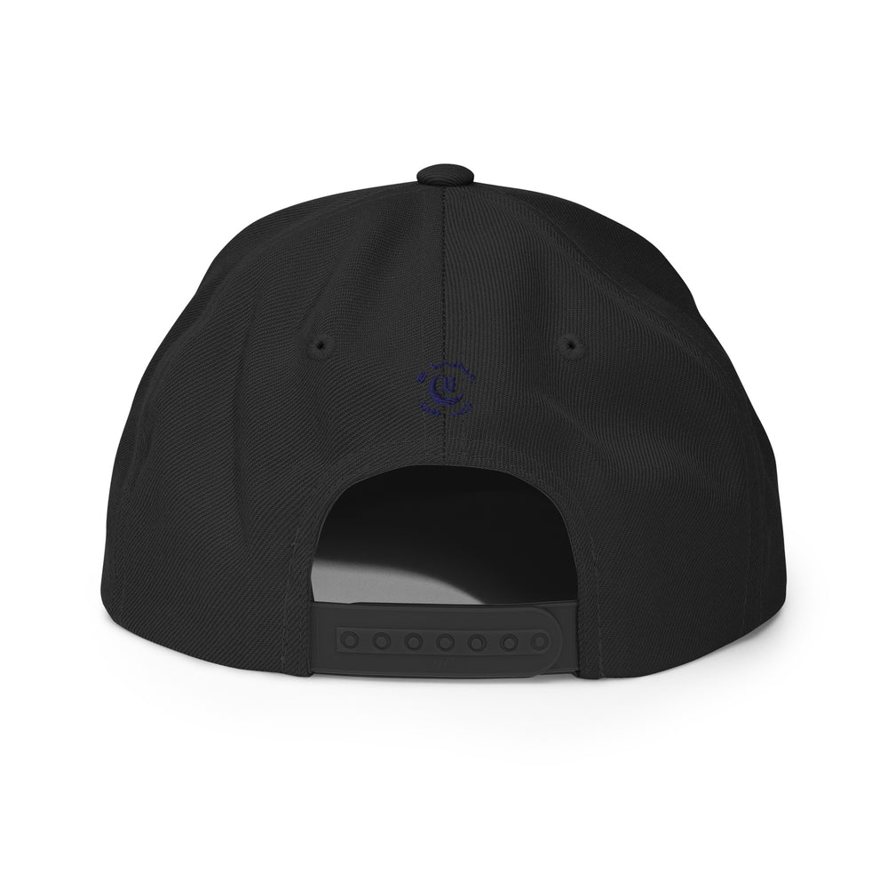 Gorra SAN de mezcla de lana con cierre a presión | E Luna Brand SELECT | 3 logotipos bordados en azul marino | Edición con relieve 3D