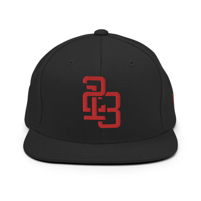 "213" Wool Blend Snapback Hat | Yupoong 6089M | E Luna ESSENTIAL Duocrest 2 Red Thread Front & Left Side Logos