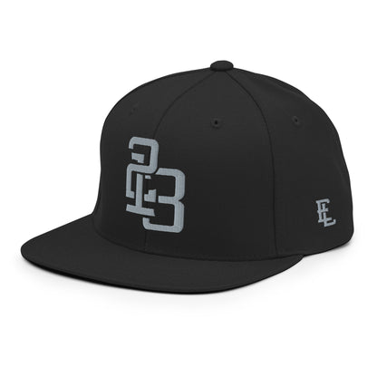 "213" Wool Blend Snapback Hat | Yupoong 6089M | E Luna SELECT Tricrest 3 Grey Thread Front, Left Side & Back Logos