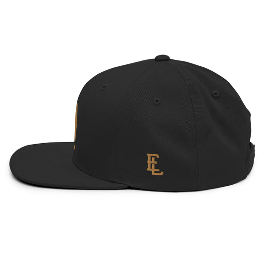 "619" Wool Blend Snapback | E Luna Brand ESSENTIAL | 2 Old Gold Thread Logos | 3D Puff Edition