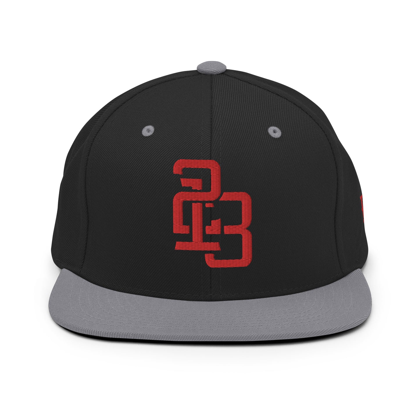 "213" Wool Blend Snapback Hat | Yupoong 6089M | E Luna ESSENTIAL Duocrest 2 Red Thread Front & Left Side Logos