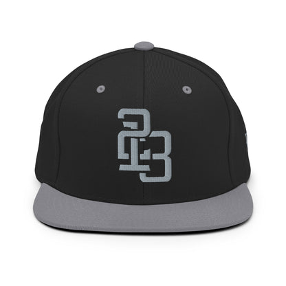 "213" Wool Blend Snapback Hat | Yupoong 6089M | E Luna SELECT Tricrest 3 Grey Thread Front, Left Side & Back Logos
