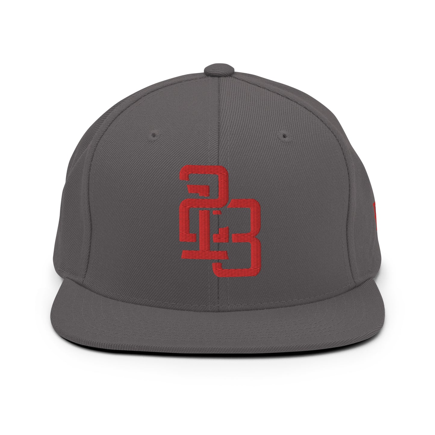 "213" Wool Blend Snapback Hat | Yupoong 6089M | E Luna ESSENTIAL Duocrest 2 Red Thread Front & Left Side Logos