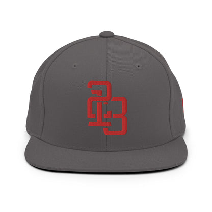 "213" Wool Blend Snapback Hat | Yupoong 6089M | E Luna ESSENTIAL Duocrest 2 Red Thread Front & Left Side Logos